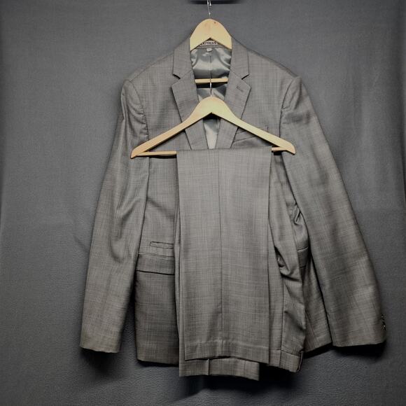 Express Mens Suit 42 Tall 36x32 Grey Photographer Fitted Wool Blend Business